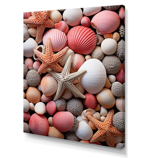 Designart "Beige Pink Seashell On The Beach II" Coastal Beach Sand Wall